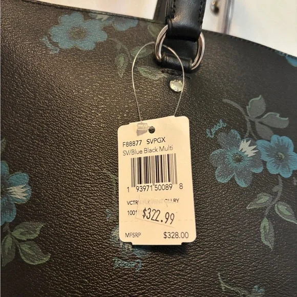 NWT Coach Gallery Victorian Floral Tote Bag!Black Blue
